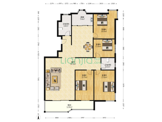 长兴公寓 4室1厅2卫 188平方