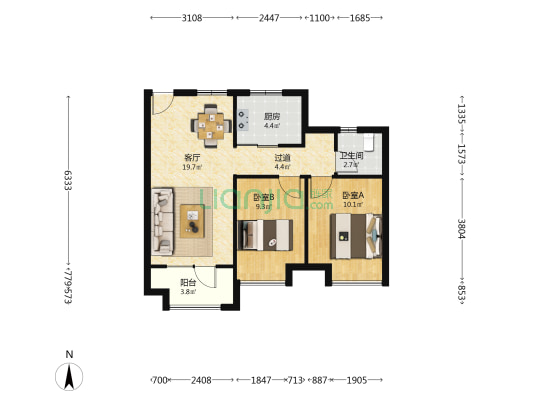 大华•铂金望府 2室1厅1卫 79平方