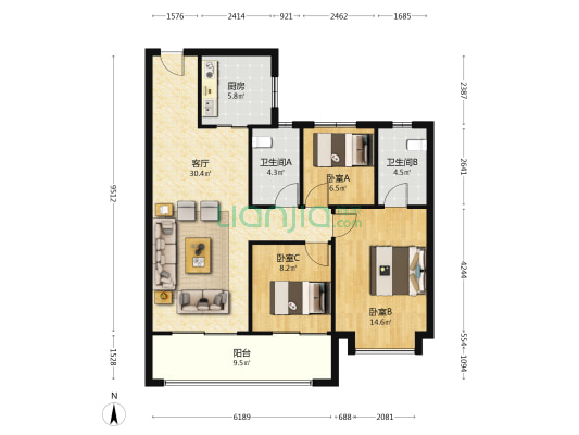 润淮府 3室1厅2卫 111平方