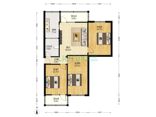 民基柏道路小区（王马巷） 3室1厅1卫 103平方