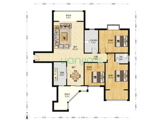 嘉诚首府 3室1厅2卫 134平方