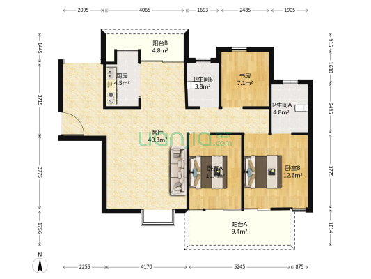 国际名都 3室1厅2卫 116平方