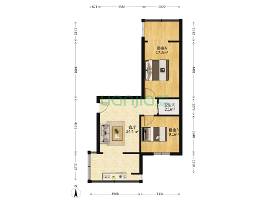 麻线营公寓 2室1厅1卫 60平方