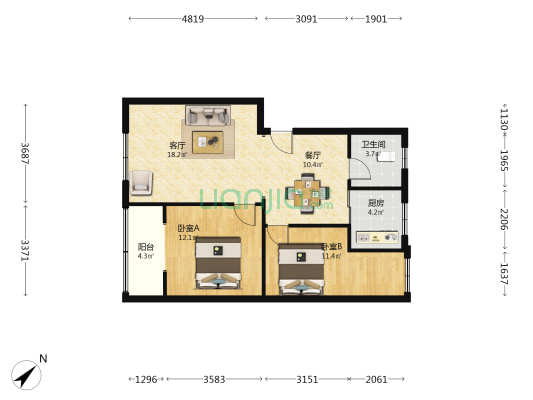 署前街115号 2室2厅1卫 81平方