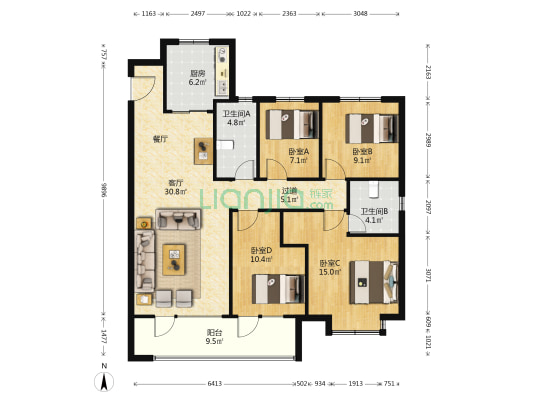桃源金茂悦 4室1厅2卫 137平方