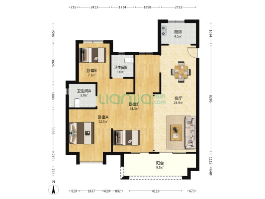 联发云璟 3室1厅2卫 119平方