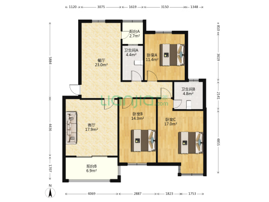 富安·森活印象 3室2厅2卫 115平方
