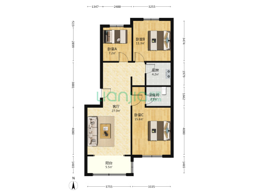 盛和嘉园 3室1厅1卫 91平方