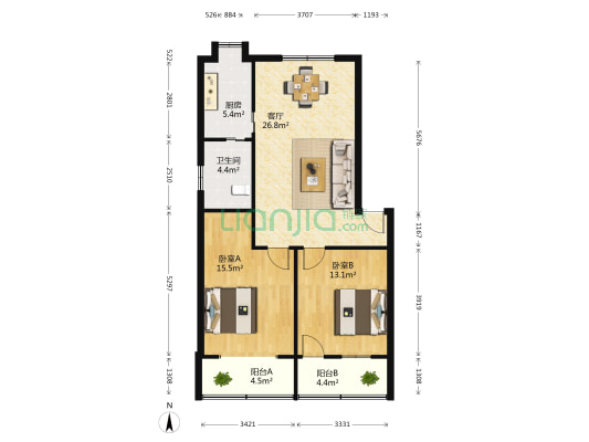 赣桥南路 2室1厅1卫 85平方