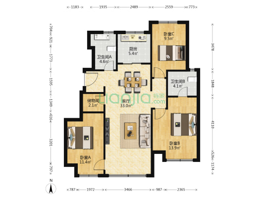 龙湖金湾天钜二期 3室1厅2卫 109平方