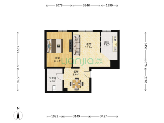 芳馨园 1室2厅1卫 64平方