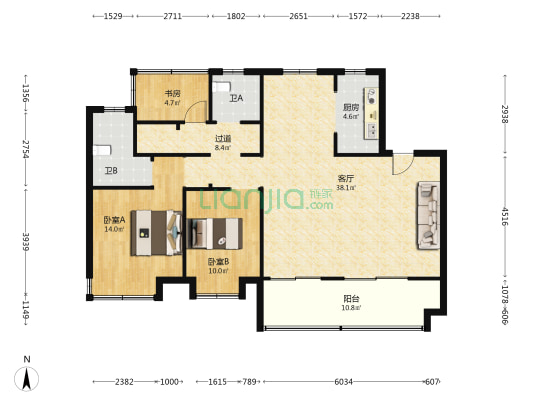 尚泽樾园东区 3室1厅2卫 127平方