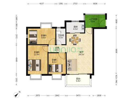 东平雅筑 3室1厅1卫 93平方