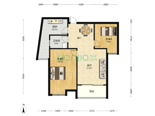 金桥·世纪城 2室1厅1卫 97平方