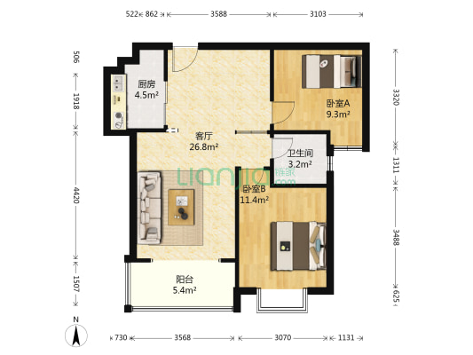威龙尚品 2室1厅1卫 85平方