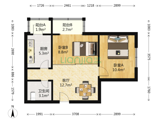 樊家村甲6号院 2室1厅1卫 62平方