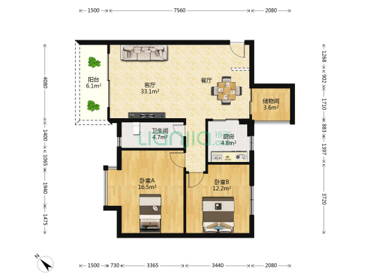 顺景半山豪苑 2室1厅1卫 100平方
