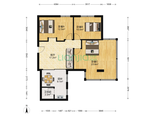 湘许大厦 3室1厅1卫 95平方