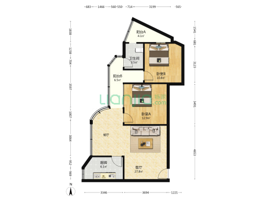 永通苑B区 2室1厅1卫 78平方