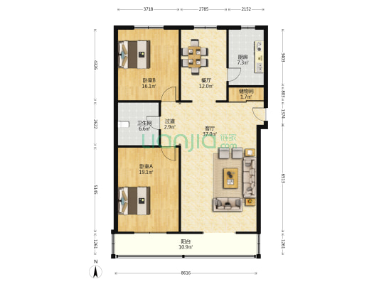 白云小区 2室2厅1卫 132平方