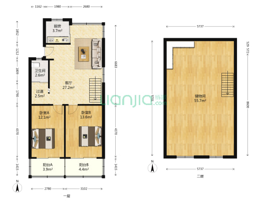 五台山庄 2室1厅1卫 106平方