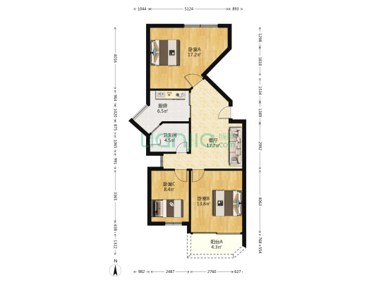 天景花园 3室1厅1卫 90平方