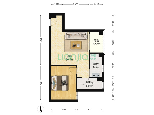 实力锦城公寓 1室1厅1卫 53平方