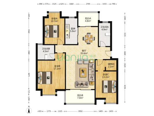 恒晟左邻右里 3室1厅2卫 118平方
