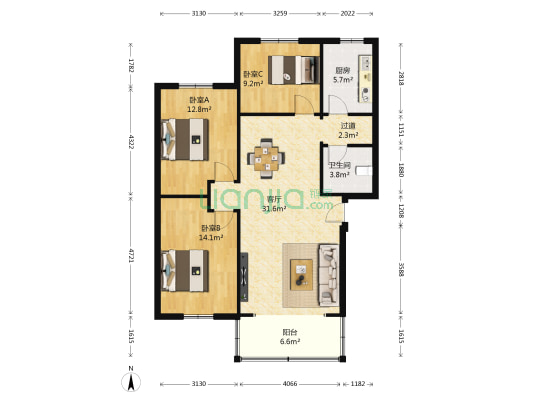 核聚家苑 3室1厅1卫 95平方
