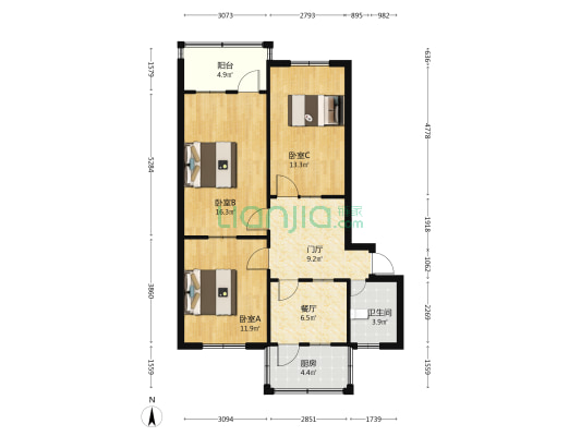 丛台路47号院 3室1厅1卫 80平方