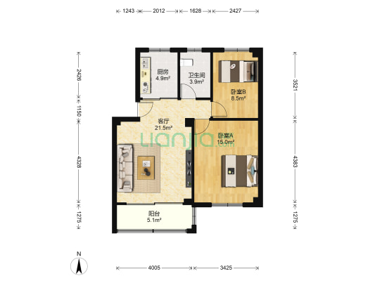 桥福园 2室1厅1卫 74平方