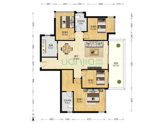 世茂金科博翠江山 4室1厅2卫 128平方