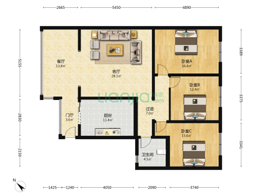 建兴路20号 3室2厅1卫 136平方