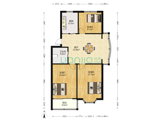 信义商住楼 3室1厅1卫 106平方