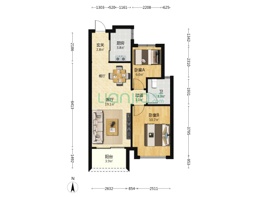 北站宝龙城 2室1厅1卫 66平方