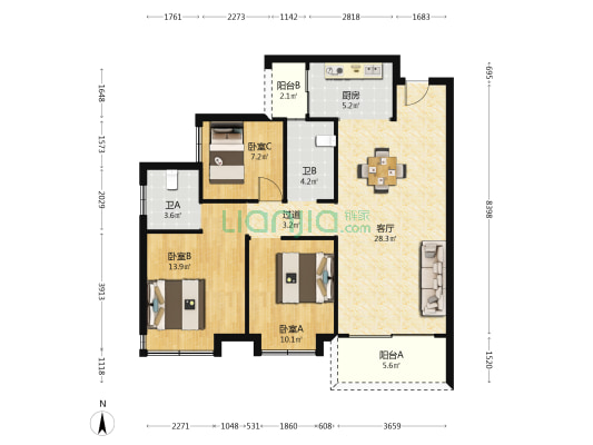 长房云公馆 3室1厅2卫 107平方