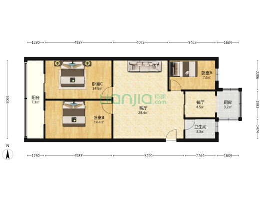 黄河西路4号 3室2厅1卫 101平方