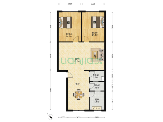 祥和苑 2室1厅2卫 100平方