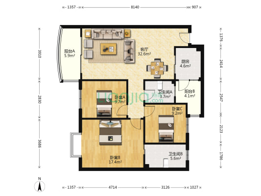 南河居(新津) 3室1厅2卫 111平方