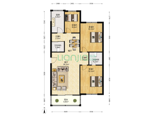 文盛佳源小区 3室1厅2卫 115平方