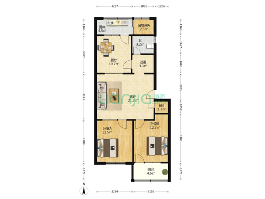 潍坊市计划生育教育宿舍 2室2厅1卫 89平方