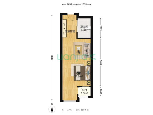 君立国际公寓 1室0厅1卫 40平方
