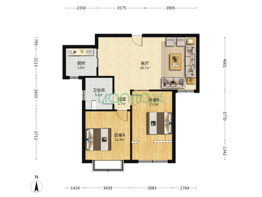 江山帝景 2室1厅1卫 100平方