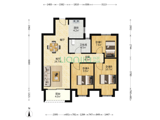 银禾广场 3室1厅1卫 97平方
