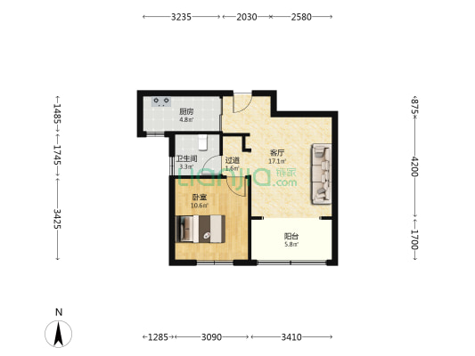 恒高家园 1室1厅1卫 64平方