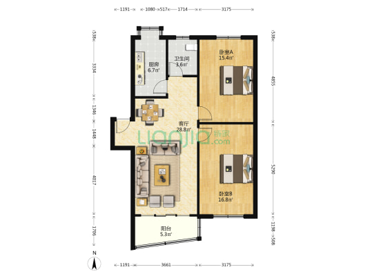 景芳苑公寓 2室1厅1卫 92平方