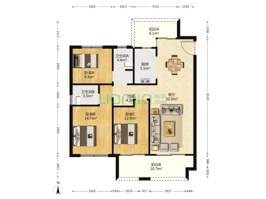 丽丰凯旋门 3室1厅2卫 119平方
