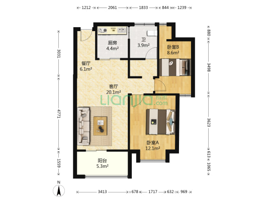 嘉苑广场 2室2厅1卫 80平方