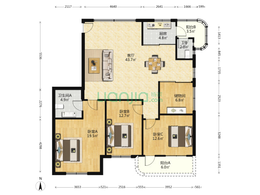 海南师范大学金花园 3室1厅2卫 136平方