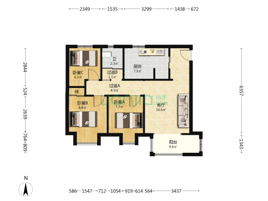 九和府 3室1厅1卫 92平方